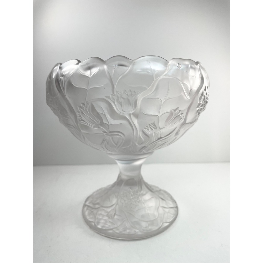 Vintage Fenton Glass Crystal Velvet Satin Water Lily LRG Punchbowl